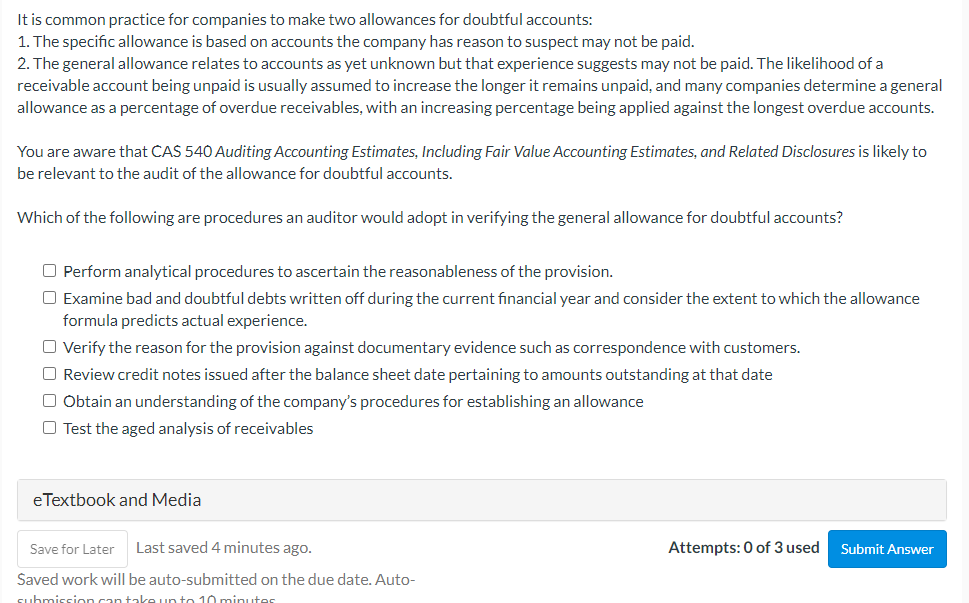 It Is Common Practice For Companies To Make Two Allowances For Doubtful Accounts 1 The Specific Allowance Is Based On 1