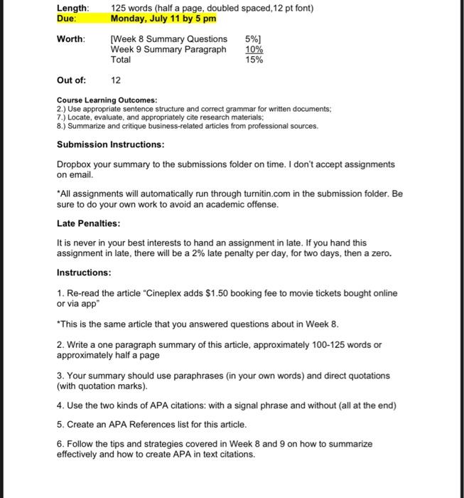 Length Due Worth 125 Words Half A Page Doubled Spaced 12 Pt Font Monday July 11 By 5 Pm Week 8 Summary Question 1