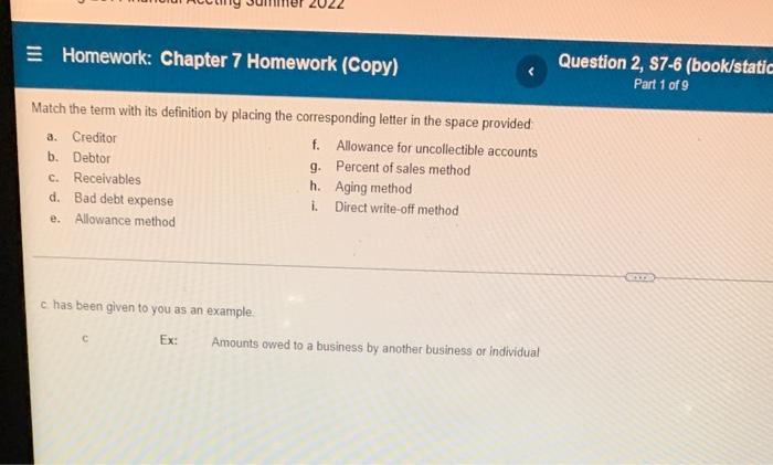 Homework Chapter 7 Homework Copy Match The Term With Its Definition By Placing The Corresponding Letter In The Space 1