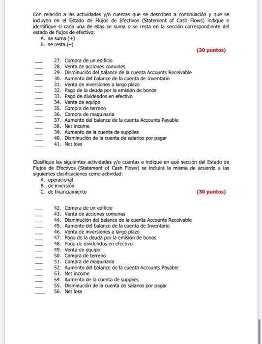Con Relacion A Las Actividades Y O Cuentas Que Se Describen A Continuacion Y Que Se Incluyen En El Estado De Flujos De E 1