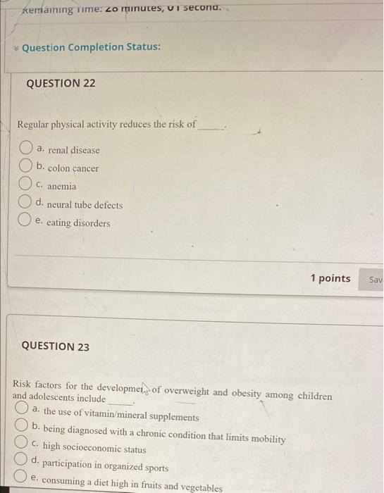Question Completion Status Question 20 Obesity Can Cause Medical And Psychological Complications In A Person True Fals 2
