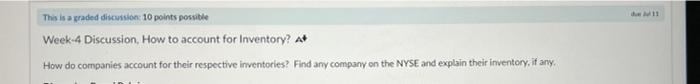 This Is A Graded Discussion 10 Points Possible Week 4 Discussion How To Account For Inventory A How Do Companies Acc 1