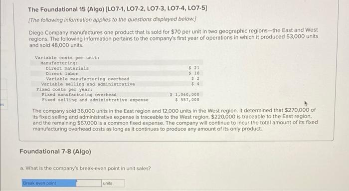 The Foundational 15 Algo Lo7 1 Lo7 2 Lo7 3 Lo7 4 Lo7 5 The Following Information Applies To The Questions Displ 1