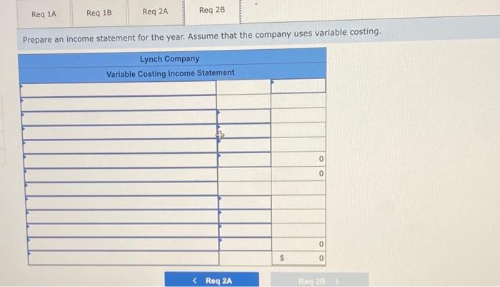 Exercise 7 6 Algo Variable And Absorption Costing Unit Product Costs And Income Statements Lo7 1 Lo7 2 Lynch Compan 5