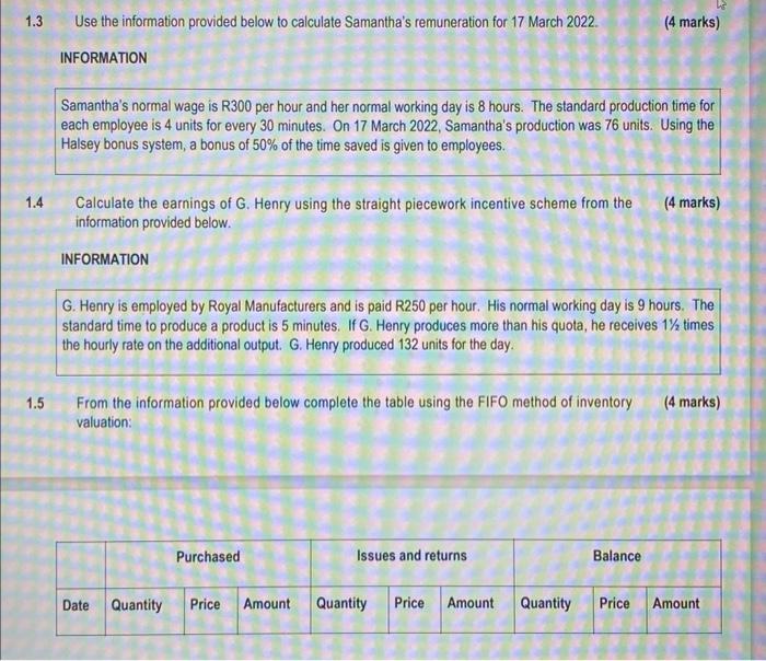 Section A Answer All The Questions In This Section Question 1 Use The Information Provided To Answer The Questions 1 1 2