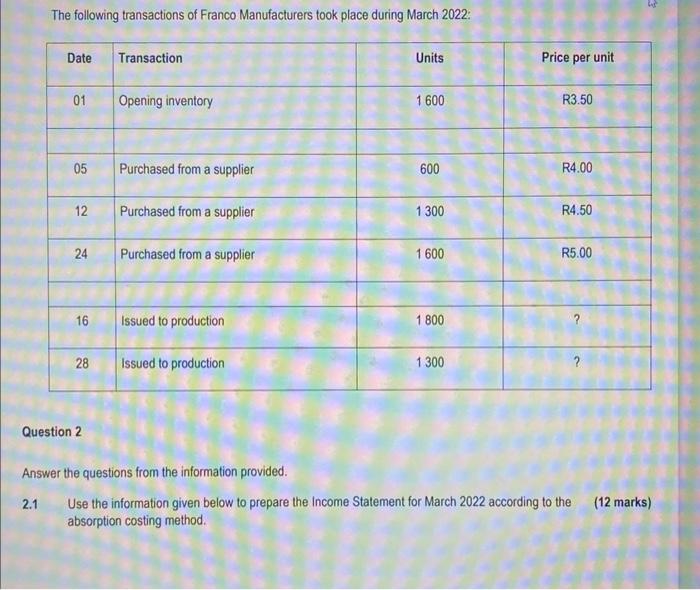 Section A Answer All The Questions In This Section Question 1 Use The Information Provided To Answer The Questions 1 1 3