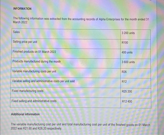 Section A Answer All The Questions In This Section Question 1 Use The Information Provided To Answer The Questions 1 1 4