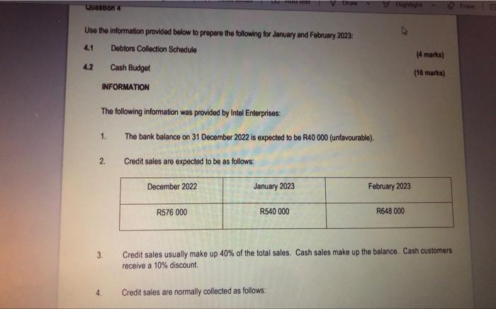 Question 4 Use The Information Provided Below To Prepare The Following For January And February 2023 4 1 Debtors Collec 1