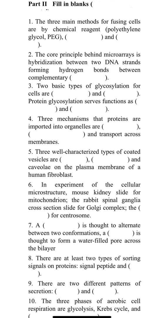 Part Ii Fill In Blanks And 1 The Three Main Methods For Fusing Cells Are By Chemical Reagent Polyethylene Glycol 1