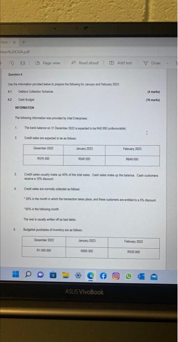 Maxi X Main2005a Pdf Question 4 42 Use The Information Provided Below To Prepare The Following For January And February 1