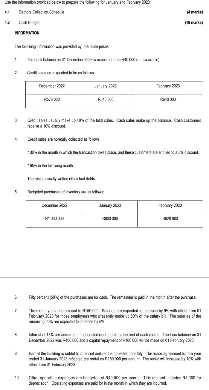 Use The Information Provided Below To Prepare The Following For January And February 2023 4 1 Debtors Collection Schedu 1