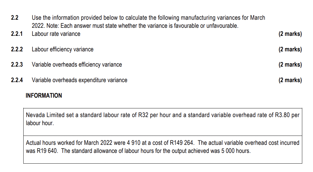 Use The Information Provided Below To Calculate The Following Manufacturing Variances For March 2022 Note Each Answer 1