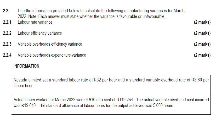 Use The Information Provided Below To Calculate The Following Manufacturing Variances For March 2022 Note Each Answer 1