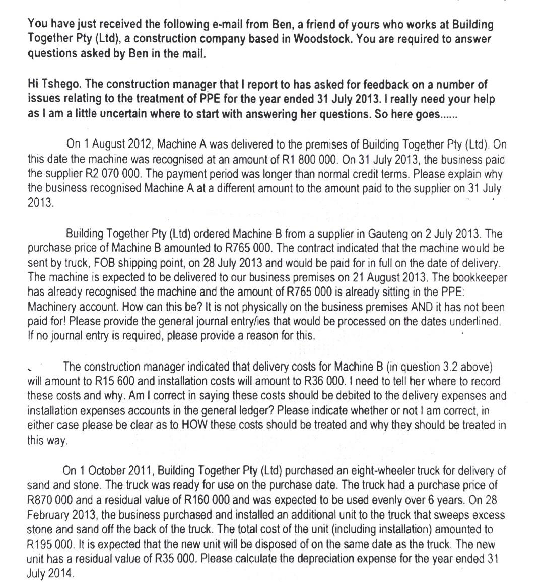 You Have Just Received The Following E Mail From Ben A Friend Of Yours Who Works At Building Together Pty Ltd A Cons 1