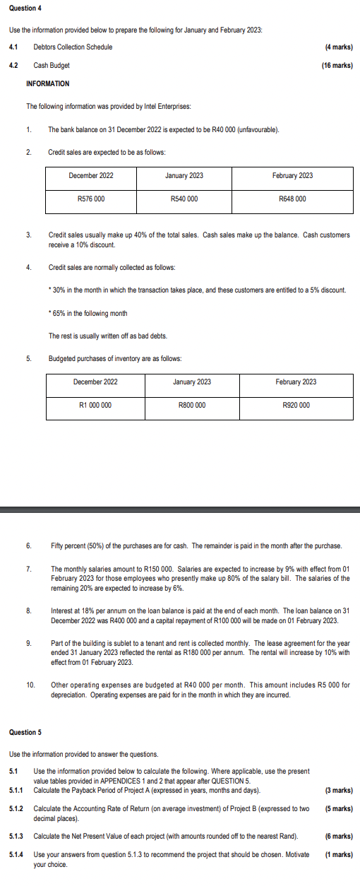 Question 4 Use The Information Provided Below To Prepare The Following For January And February 2023 4 1 Debtors Collec 1