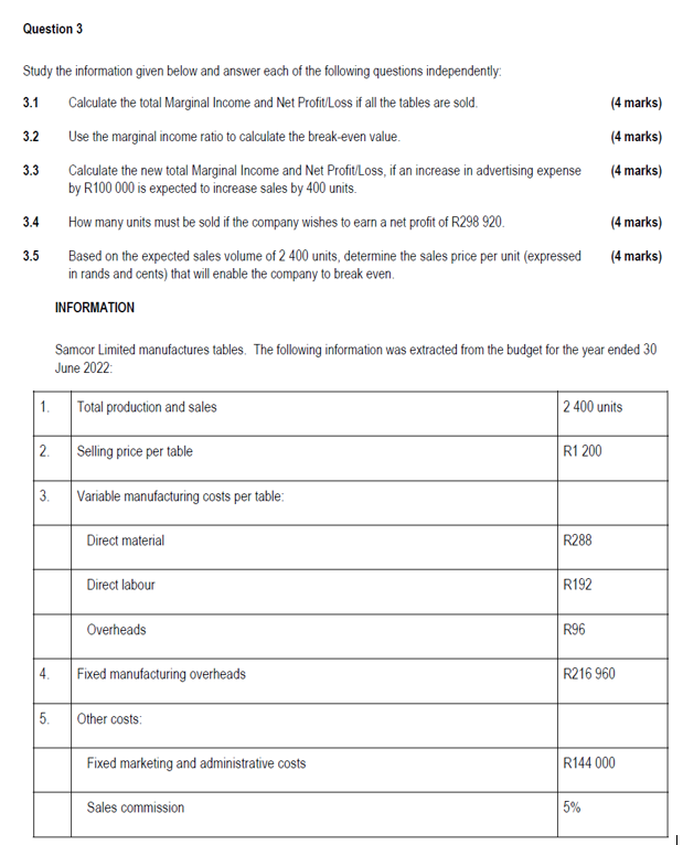 Question 3 Study The Information Given Below And Answer Each Of The Following Questions Independently Calculate The Tot 1