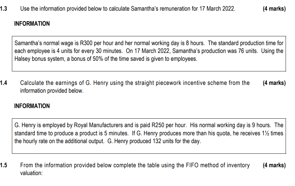 Section A Answer All The Questions In This Section Question 1 Use The Information Provided To Answer The Questions 1 1 2