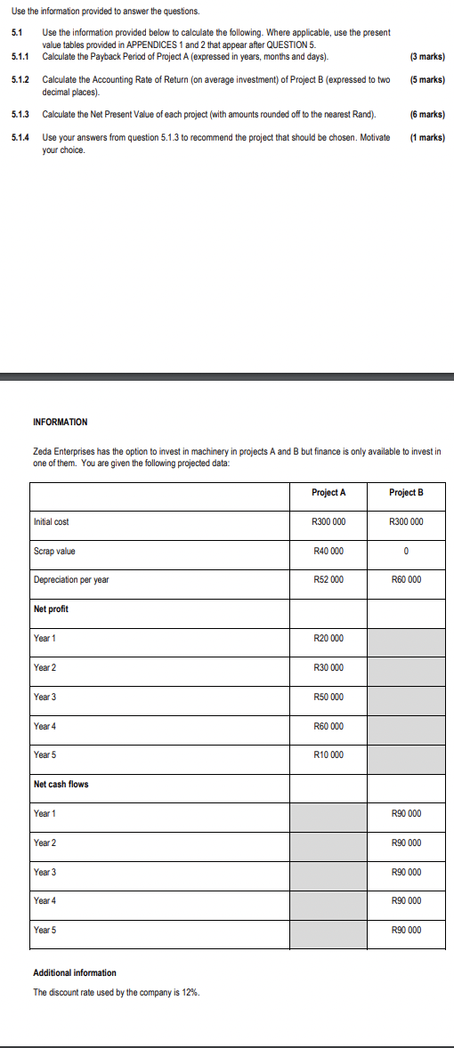 Use The Information Provided To Answer The Questions 5 1 Use The Information Provided Below To Calculate The Following 1