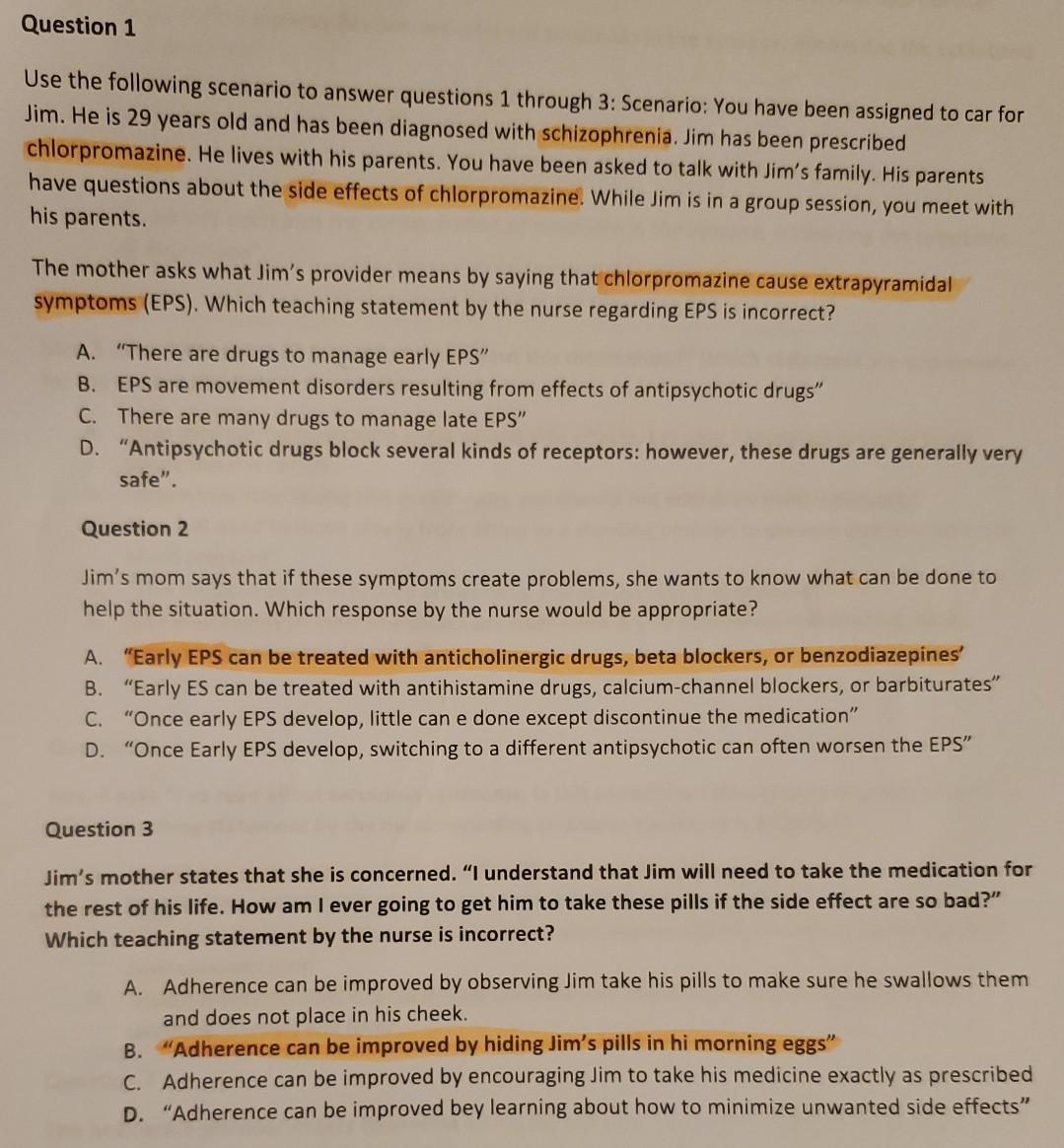 Question 1 Use The Following Scenario To Answer Questions 1 Through 3 Scenario You Have Been Assigned To Car For Jim 1