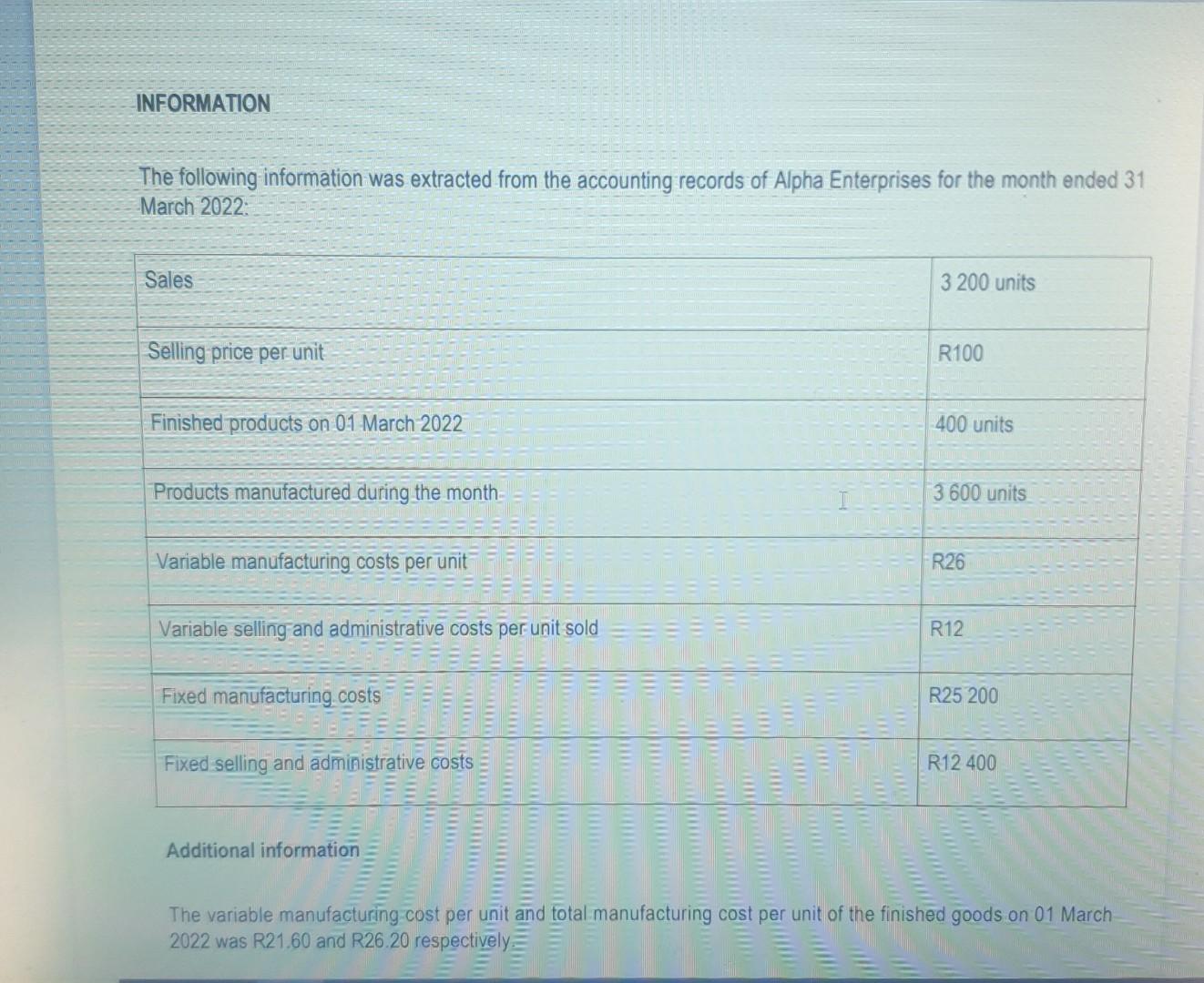 Question 2 Answer The Questions From The Information Provided 2 1 Use The Information Given Below To Prepare The Income 2