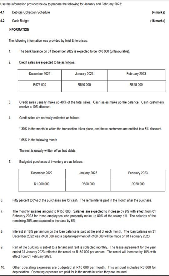 Use The Information Provided Below To Prepare The Following For January And February 2023 4 1 Debtors Collection Schedu 1