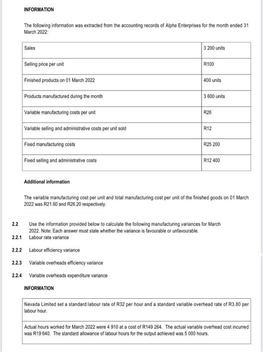 Question 2 Answer The Questions From The Information Provided 2 1 Use The Information Given Below To Prepare The Income 1