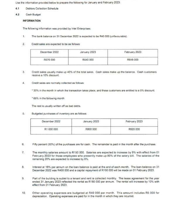 Use The Information Provided Below To Prepare The Following For January And February 2023 4 1 Debtors Collection Schedu 1