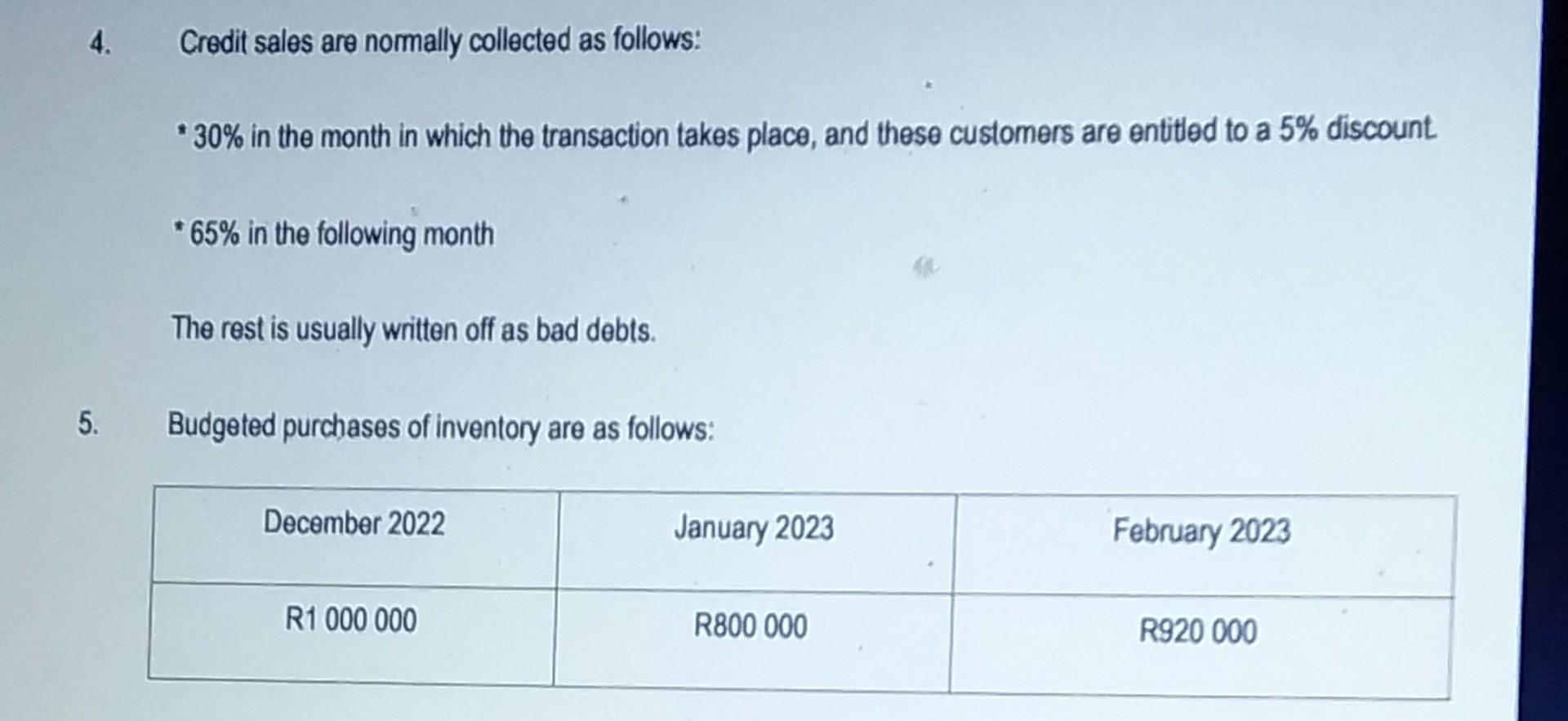 Information 3 The Following Information Was Provided By Intel Enterprises 2 Credit Sales Are Expected To Be As Follow 2