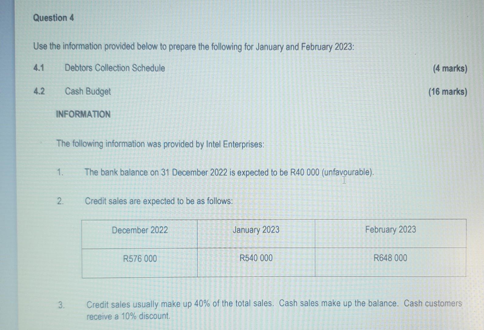 Question 4 Use The Information Provided Below To Prepare The Following For January And February 2023 Debtors Collection 1