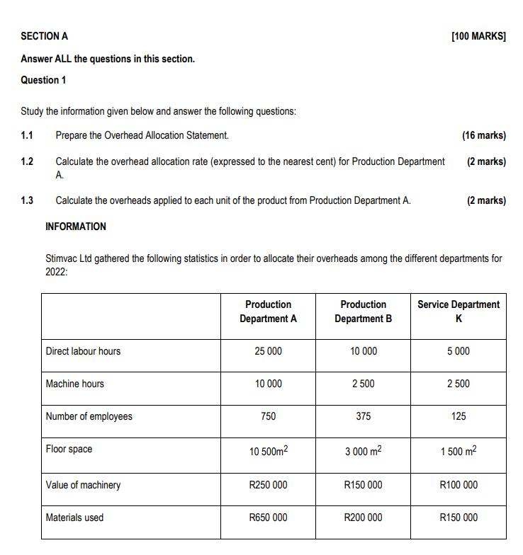 Section A Answer All The Questions In This Section Question 1 Study The Information Given Below And Answer The Followin 1