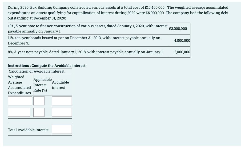 During 2020 Box Building Company Constructed Various Assets At A Total Cost Of 10 400 000 The Weighted Average Accumu 1