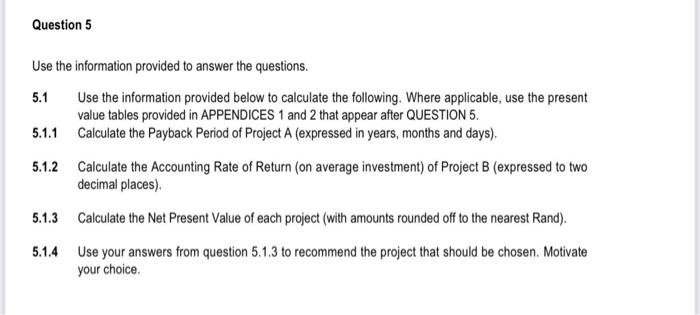 Question 5 Use The Information Provided To Answer The Questions 5 1 Use The Information Provided Below To Calculate The 1
