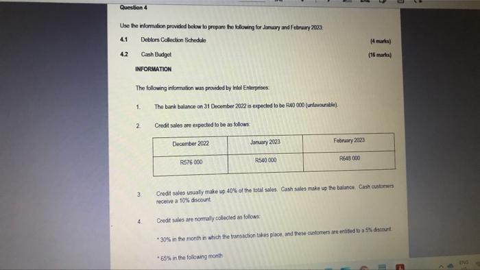 Question 4 Use The Information Provided Below To Prepare The Following For January And February 2023 4 1 Deblors Collect 1
