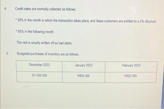 Question 4 Use The Information Provided Below To Prepare The Following For January And February 2023 4 1 Debtors Collec 2