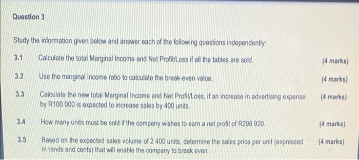 Question 3 Study The Information Given Below And Answer Each Of The Following Questions Independently Calculate The Tot 1