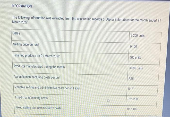 Question 2 Answer The Questions From The Information Provided 2 1 Use The Information Given Below To Prepare The Income 2