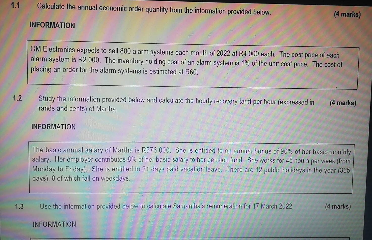 1 1 1 2 1 3 Calculate The Annual Economic Order Quantity From The Information Provided Below Information Gm Electronics 1