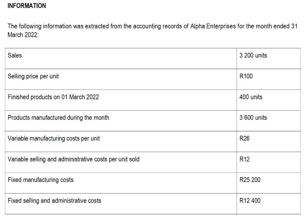 Question 2 Answer The Questions From The Information Provided 2 1 Use The Information Given Below To Prepare The Income 1