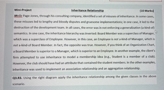 Mini Project Inheritance Relationship 10 Marks Meilir Page Jones Through His Consulting Company Identified A Set Of 1