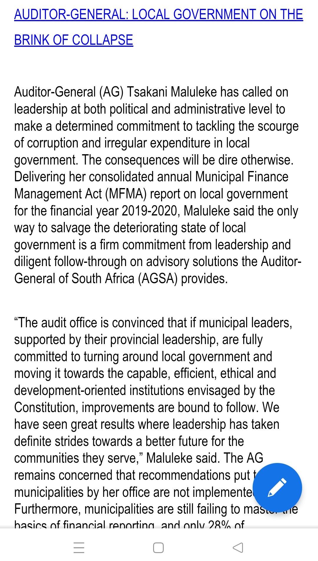 Auditor General Local Government On The Brink Of Collapse Auditor General Ag Tsakani Maluleke Has Called On Leadershi 1