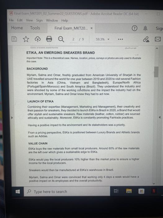 Final Exam Mxt201 02 Summer22 Questions Pdf Adobe Acrobat Reader Dc 64 Bit File Edit View Sign Window Help Home Tool 1