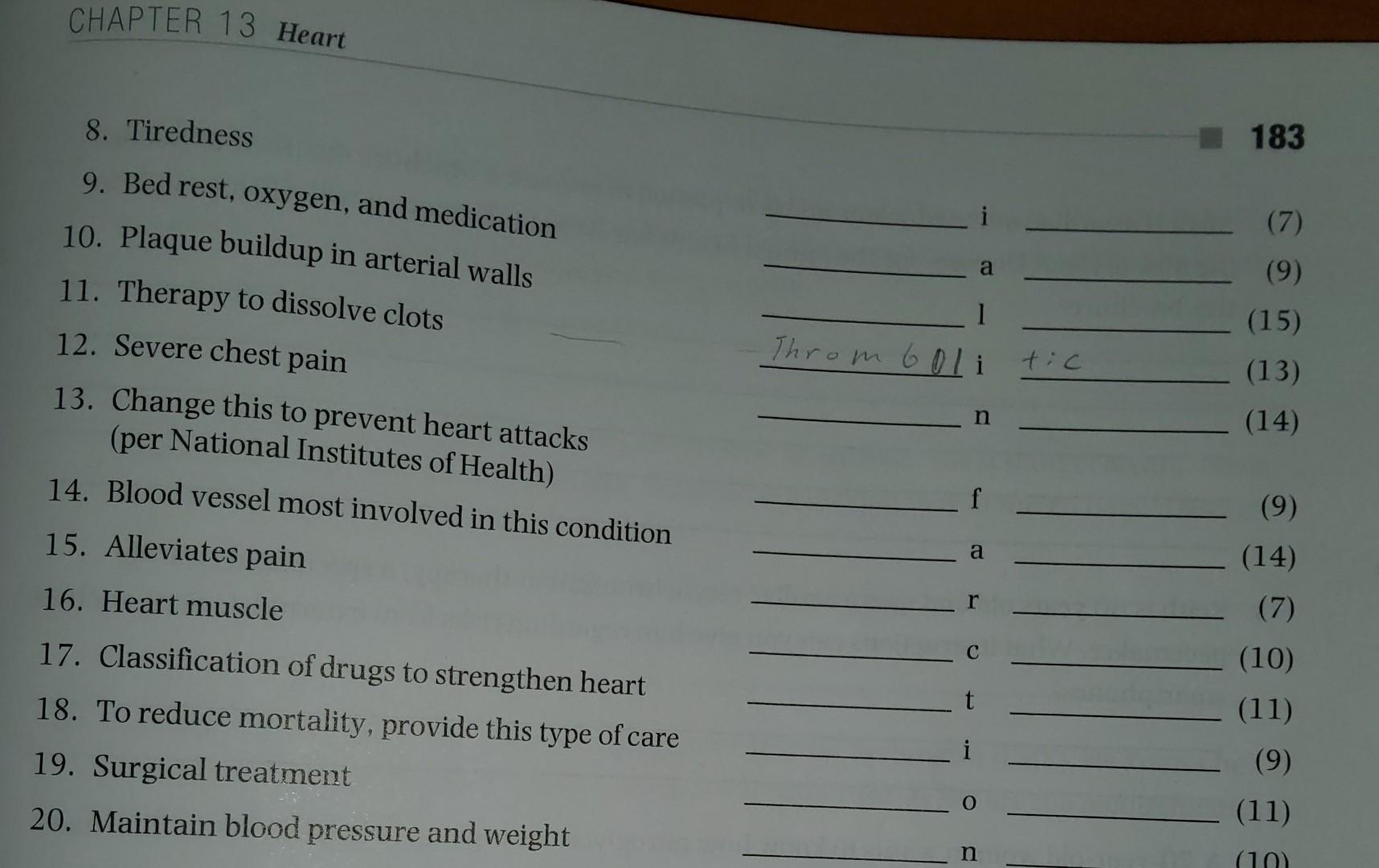 Chapter 13 Heart 8 Tiredness 1183 7 A 9 1 9 Bed Rest Oxygen And Medication 10 Plaque Buildup In Arterial Walls 1