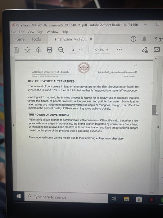 Final Exam Mxt201 02 Summer22 Questions Pdf Adobe Acrobat Reader Dc 64 Bit File Edit View Sign Window Help Home Tool 3