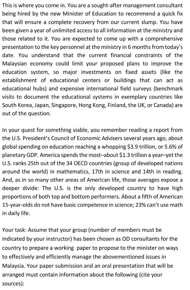 Case 1 Managing The State Of Decline In Malaysian Education System The Ministry Of Education S Preliminary Report On Th 3