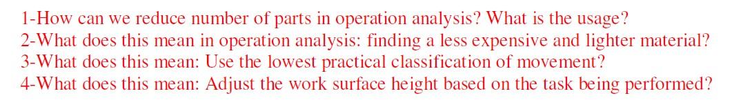 1 How Can We Reduce Number Of Parts In Operation Analysis What Is The Usage 2 What Does This Mean In Operation Analysi 1