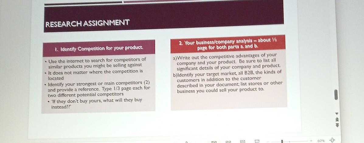 Research Assignment 1 Identify Competition For Your Product Use The Internet To Search For Competitors Of Similar Pr 1