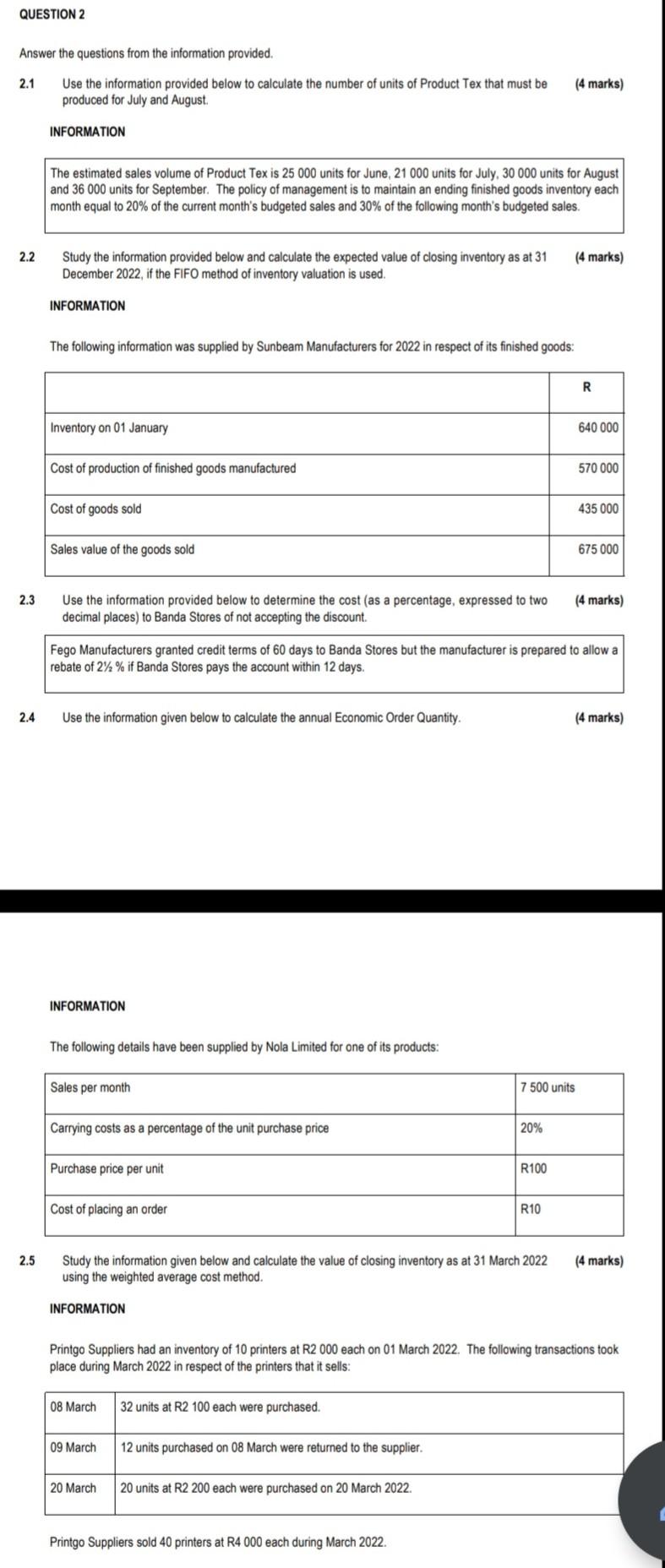 Question 2 Answer The Questions From The Information Provided 2 1 Use The Information Provided Below To Calculate The N 1