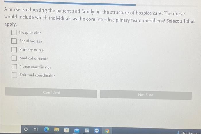 A Nurse Is Educating The Patient And Family On The Structure Of Hospice Care The Nurse Would Include Which Individuals 1