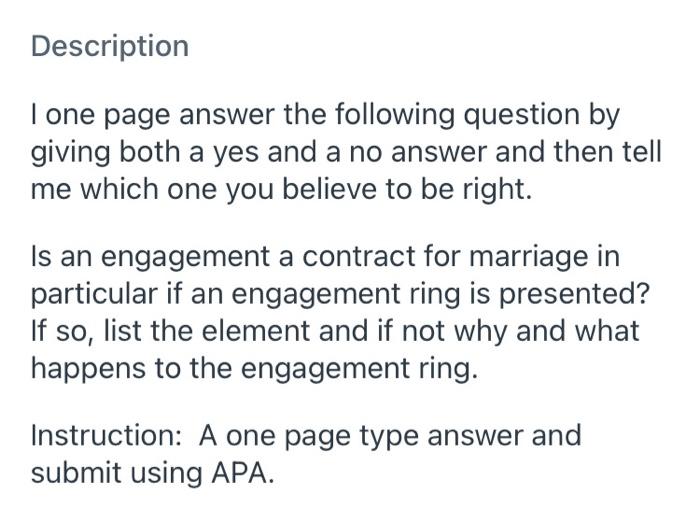 Description I One Page Answer The Following Question By Giving Both A Yes And A No Answer And Then Tell Me Which One You 1