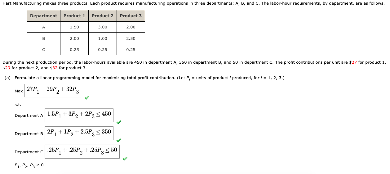 Hart Manufacturing Makes Three Products Each Product Requires Manufacturing Operations In Three Departments A B And 1